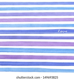 Vector watercolor lines background. Abstract multicolor texture for your design. Romantic blue lines with word "love"