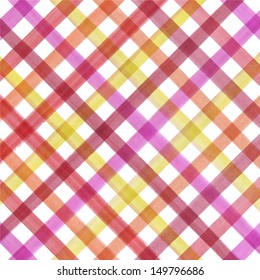 Vector watercolor lines background. Abstract multicolor texture. Fun red, pink and yellow plaid background for your design