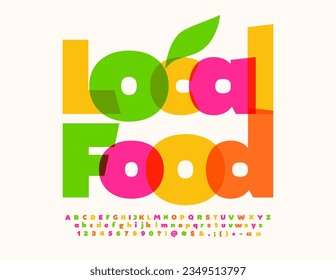 Vector watercolor logo Local Food. Modern Bright Font. Creative Alphabet Letters and Numbers set