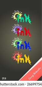 Vector watercolor logo set with text "ink" and blobs