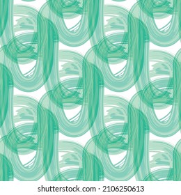 Vector watercolor loop seamless pattern. Hand drawn teal brush strokes on white background. Transparent swirling net effect backdrop. Smooth swirls, spirals and loops repeat. For water, summer concept
