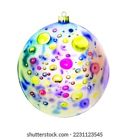 Vector watercolor magic Christmas ball, multicolor painted holidays ball, Happy New Year and Merry Christmas!