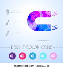 Vector watercolor magnet icon with infographic elements 