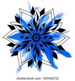 Vector watercolor mandala.Decorative round ornament. 