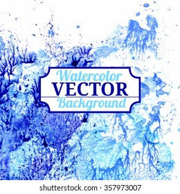 Vector watercolor marble imitation  light turquoise with dark azure background