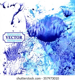 Vector watercolor marble imitation  light turquoise with dark azure background
