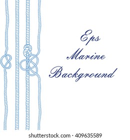 Vector watercolor marine background with rope and knot. Hand drawn vector