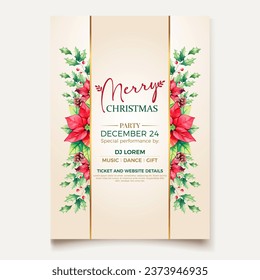 vector Watercolor Merry Christmas party poster template