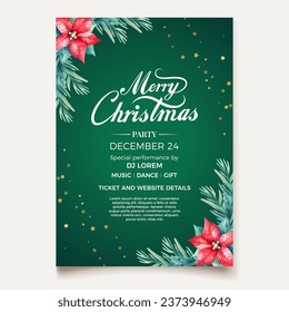 vector Watercolor Merry Christmas party poster template