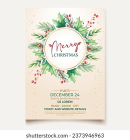 vector Watercolor Merry Christmas party poster template