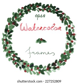 Vector watercolor mistletoe christmas frame