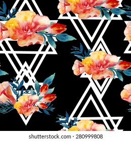 Vector watercolor modern floral seamless pattern with vintage leaves and flowers. Artistic vector design for banners, greeting cards,sales, posters