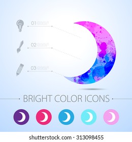 Vector watercolor moon icon with infographic elements 