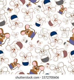 Vector watercolor mouse pattern. The pattern is perfect for children's textiles, children's illustrations, postcards, patterns, prints, wrapping paper.