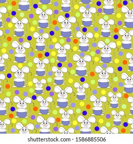 Vector watercolor mouse pattern. The pattern is perfect for children's textiles, children's illustrations, postcards, patterns, prints, wrapping paper.