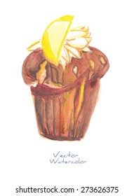 A vector watercolor muffin with lemon