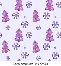 Vector watercolor new year seamless pattern (tiled). Retro hand drawn new year tree. Can be used for web pages, printing, textile, wrapping etc.