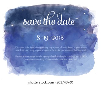 Vector Watercolor Night Sky with Constellations, Stars, and Save the Date Text