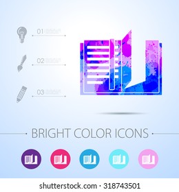 Vector watercolor notebook icon with infographic elements 