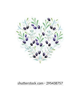 vector watercolor olive branch. It can be used for card, menu, recipe.
