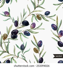 vector, watercolor, olive, pattern