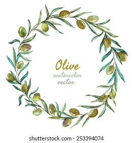vector, watercolor, olive, wreath frame