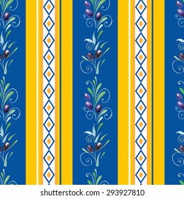 vector watercolor olives seamless pattern. Traditional Provence pattern.It can be used for wallpaper, fabric design, textile design, cover, wrapping paper, banner, card, background, recipe, menu