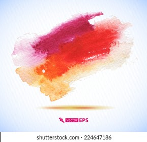 Vector watercolor orange ink spot. Wet brush stroke on paper texture. Dry brush strokes. Abstract composition for design elements