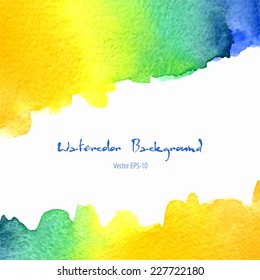 Vector Watercolor Orange, Yellow, Blue, Green Gradient Background With Horizontal Copy Space