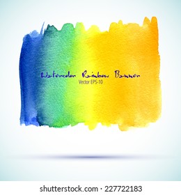 vector watercolor orange, yellow, blue, green rainbow gradient banner with shadow