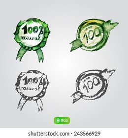 Vector watercolor organic labels with sketch 