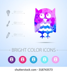 Vector watercolor owl icon with infographic elements 