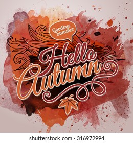 Vector watercolor paint autumn typographic abstract design