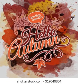 Vector watercolor paint autumn typographic abstract design