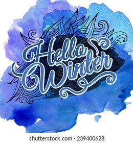 Vector watercolor paint winter typographic abstract design