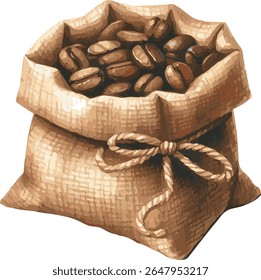 Vector watercolor painted illustration of a bag of coffee beans