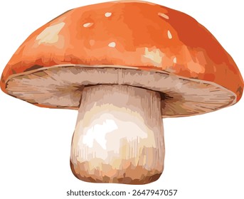 Vector watercolor painted illustration of a brown mushroom