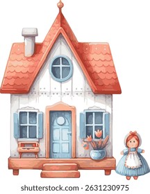 Vector watercolor painted illustration of a cute little house

