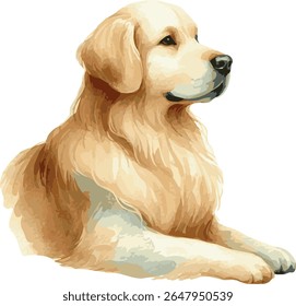 Vector watercolor painted illustration of a golden retriever