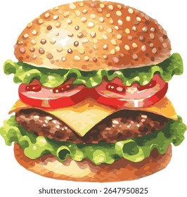 Vetor aquarela pintada ilustração de um hambúrguer