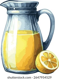 Vector watercolor painted illustration of a juice jug