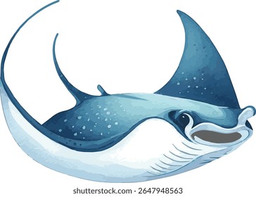 Vector watercolor painted illustration of a manta ray