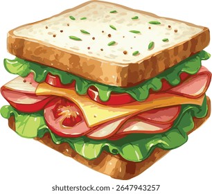 Vector watercolor painted illustration of a sandwich