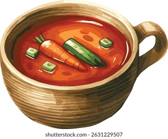 Vector watercolor painted illustration of a soup