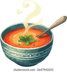 Vector watercolor painted illustration of a soup
