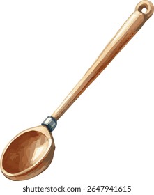 Vector watercolor painted illustration of a wooden spoon