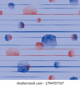 Vektorwasserfarbe gestrichen, rot, blau, Linien, Streifen Punkte nahtlose Muster-Hintergrund-Druck. Oberflächenmuster-Design. Ideal für Stoffe, Verpackungen, Innendekoration, maßgeschneiderte Projekte. 