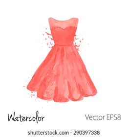 Vector watercolor painted red dress with splashes