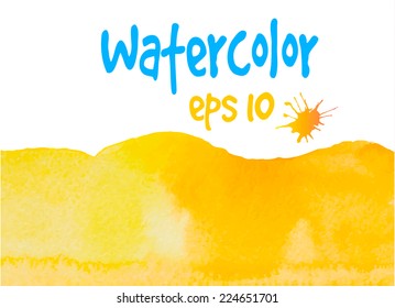 vector watercolor painted yellow border  on white
