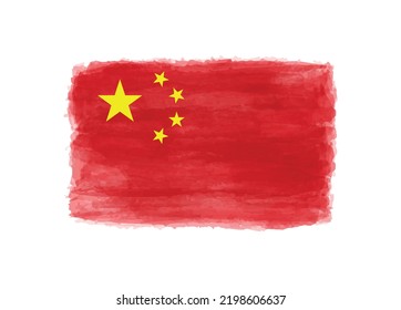 Vector watercolor painting flag of China.